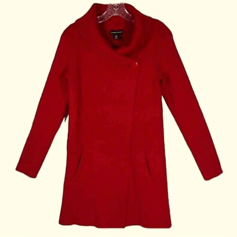ADRIENNE VITTANINI Red Open Front Shawl Neckline Cardigan Sweater Jacket Size XL